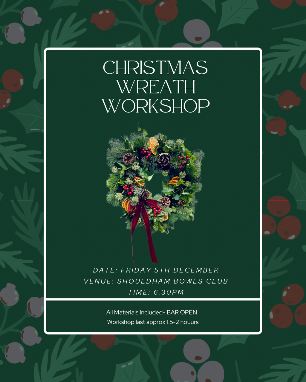 Friday 5th Dec Shouldham Bowls Club 6.30pm